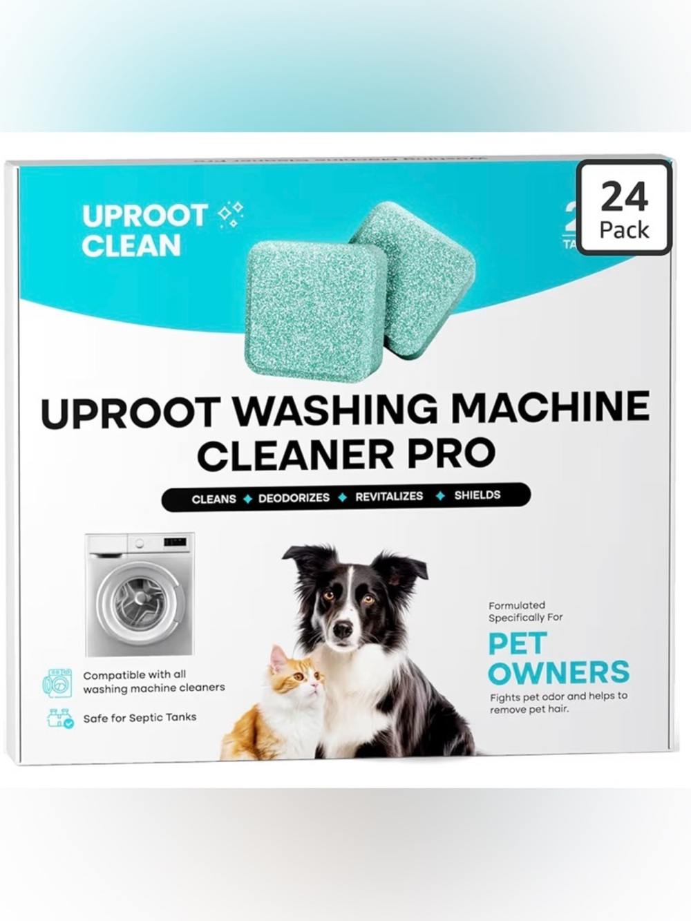 Uproot Clean Washing Machine Cleaner Tablets 24 Pack Pet Grime Odors Septic Fur